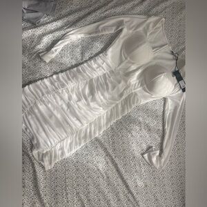 Fashion Nova White Long Sleeve Ruched Corset Dress